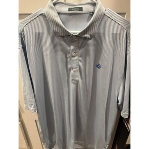 Turtleson Mens XL Performance Polo Shirt Blue White Striped Rose Crest Golf Top